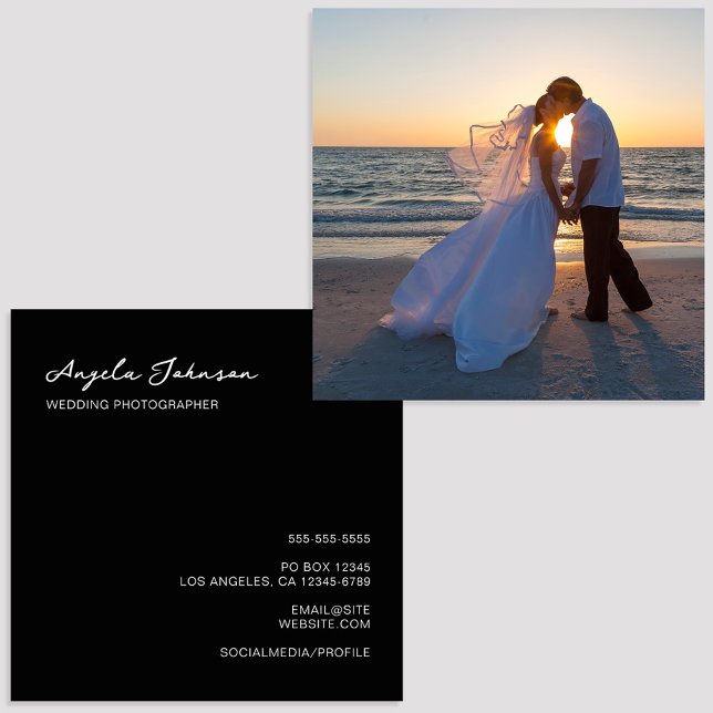 Cartão De Visita Quadrado Fotografia de Casamento Negro e Branco (Black and White Wedding Photography Square Business Card)