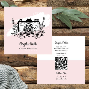 Cartão De Visita Quadrado Fotografia de Casamento Site Moderno Rosa 