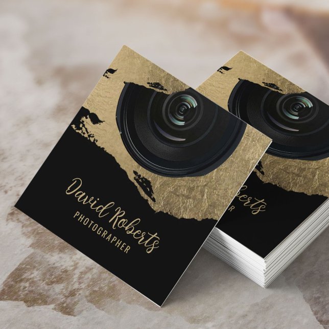 Cartão De Visita Quadrado Fotografia de Dourada Brushbrak moderna e fotógraf (Criador carregado)