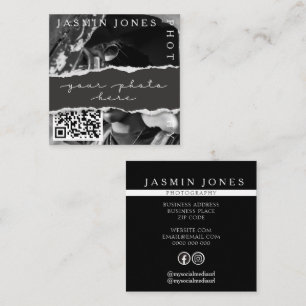 Cartão De Visita Quadrado Fotografia de Foto com Código QR Preto Moderno