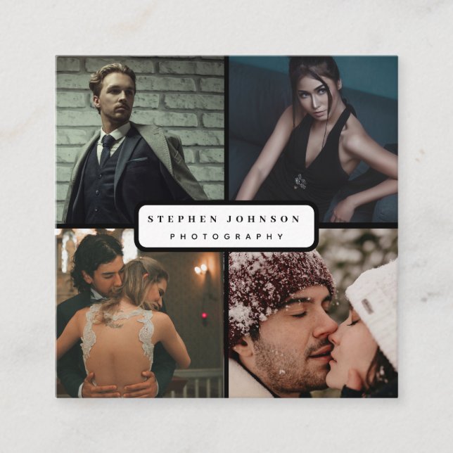 Cartão De Visita Quadrado Fotografia elegante moderna de colagem fotográfica (Frente)