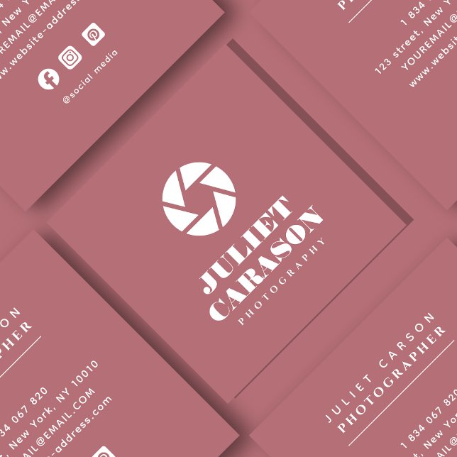 Cartão De Visita Quadrado Fotografia em negrito Rosa (Criador carregado)