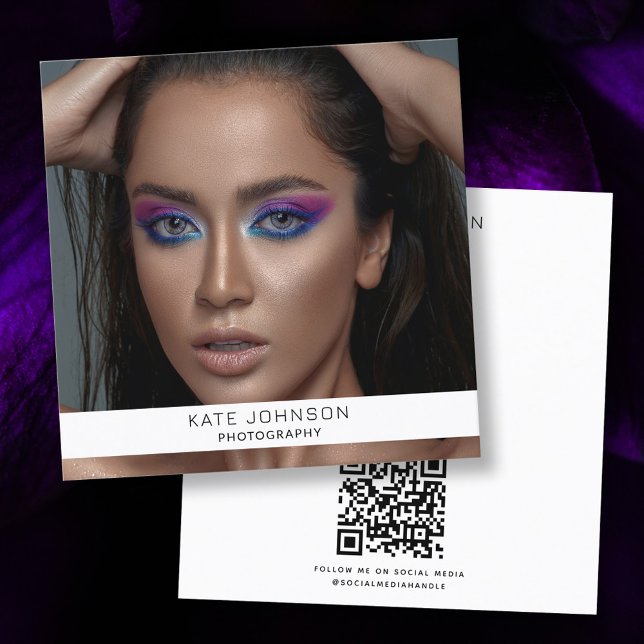 Cartão De Visita Quadrado Fotografia Foto Moderna Fotógrafo de Código QR (Photography Modern Photo QR Code Photographer Square Business Card)