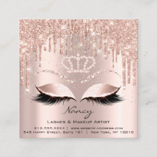 Cartão De Visita Quadrado Fotografia Makeup Artist Eyelashes Brow Rosa Doura