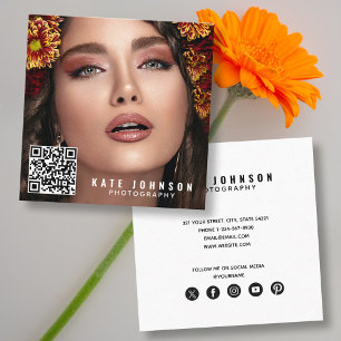 Cartão De Visita Quadrado Fotografia moderna Foto simples Código QR mínimo m