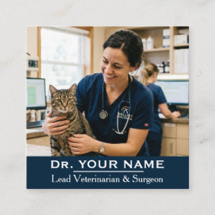 Cartão De Visita Quadrado Fotografia Personalizada de Veterinário Profission
