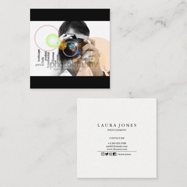 Cartão De Visita Quadrado Fotografia profissional (Frente/Verso)
