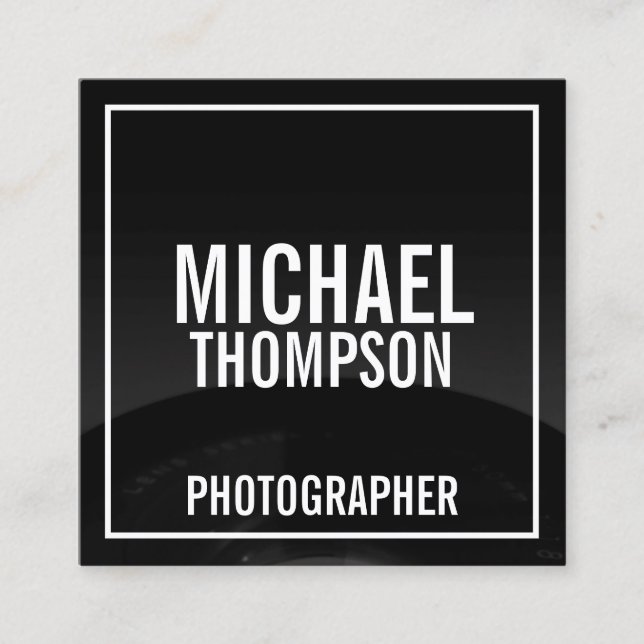 Cartão De Visita Quadrado Fotografia profissional em preto e branco (Frente)
