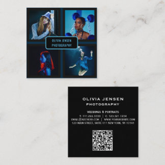 Cartão De Visita Quadrado Fotógrafo 4 Fotos Código QR Mídia Social