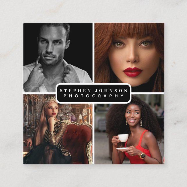 Cartão De Visita Quadrado Fotógrafo 4 Fotos Código QR Mídia Social (Frente)