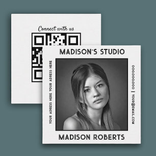 Cartão De Visita Quadrado Fotógrafo Código QR Fotógrafo Fotográfico Branco