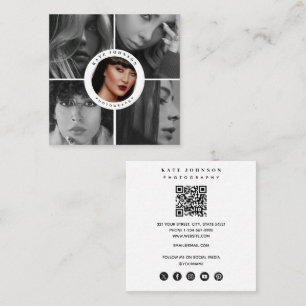 Cartão De Visita Quadrado Fotógrafo Código QR Ícones de mídia social Fotos