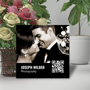 Cartão De Visita Quadrado Fotógrafo de Casamento Elegante Código QR de Foto