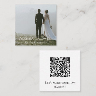 Cartão De Visita Quadrado Fotógrafo de Casamento Minimalista Código QR Quadr