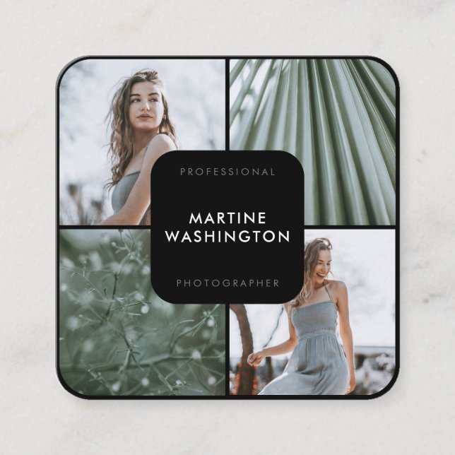 Cartão De Visita Quadrado Fotógrafo Elegante de fronteira negra mínimo moder (Frente)