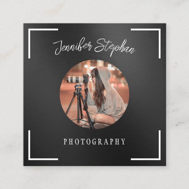 Cartão De Visita Quadrado Fotógrafo Freelance Código QR de Foto Personalizad (Frente)