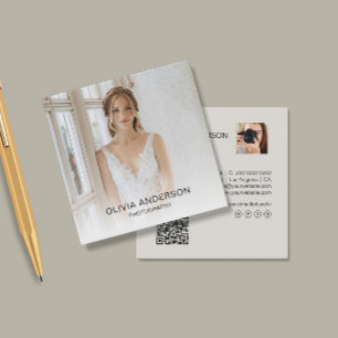 Cartão De Visita Quadrado Fotógrafo Moderno Código QR Tom Neutro
