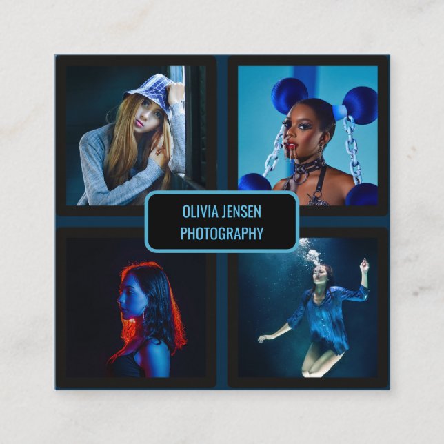 Cartão De Visita Quadrado Fotógrafo Profissional Moderno Simples de 4 Fotos (Frente)
