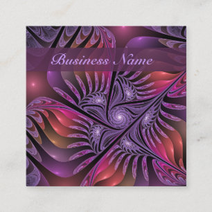Cartão De Visita Quadrado Fractal Roxo Abstrato de Fantasia Colorida