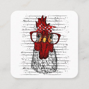 Cartão De Visita Quadrado Frango com bandana e óculos fofo