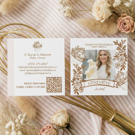 Cartão De Visita Quadrado French Hand Drawn Floral Cupcake Bakery Photo