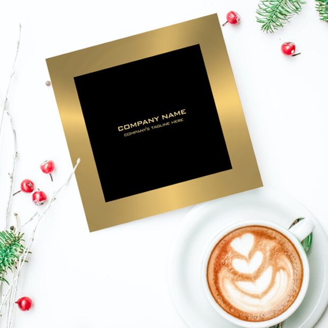 Cartão De Visita Quadrado Fronteira Dourada moderna em preto (Criador carregado)