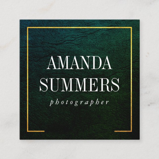 Cartão De Visita Quadrado Fronteira Dourada Verde de Distância (Frente)