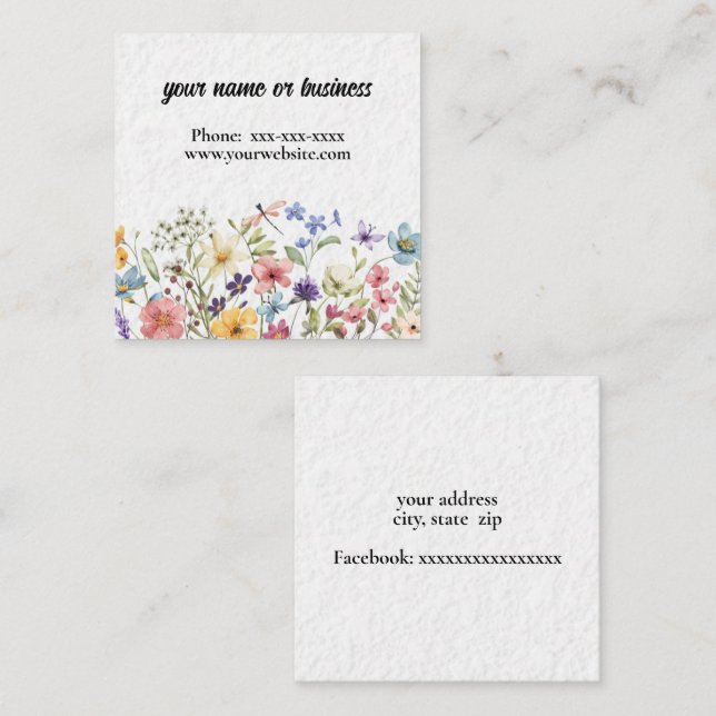 Cartão De Visita Quadrado Fronteira floral (Frente/Verso)