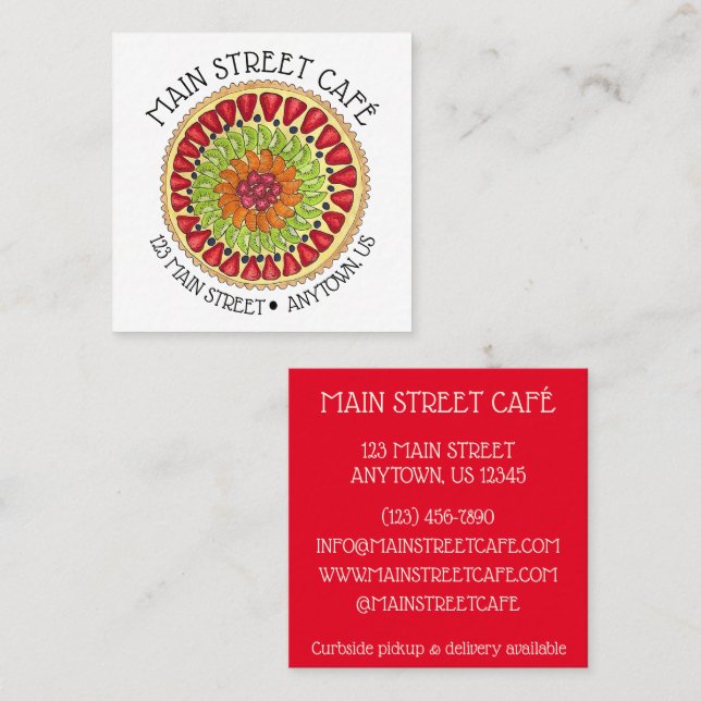 Cartão De Visita Quadrado Fruta Tart Pie Pastelaria Francesa Pastelaria Past (Frente/Verso)