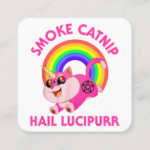 Cartão De Visita Quadrado Fumar Catnip Saúdam Lucipurr, Gato Satânico Divert