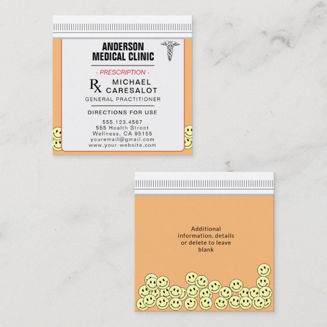 Cartão De Visita Quadrado Fun Memorable Prescription Medical  Business Card (Frente/Verso)