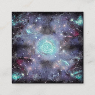 Cartão De Visita Quadrado Fundo de Grunagem de Espaço Roxo Azul