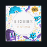 Cartão De Visita Quadrado Funny Quirky Pattern Graphic Designer Illustrator<br><div class="desc">Esses cartões de visitas legal com ilustração de padrão de estilo de rabisco divertido seriam excelentes para designer/ilustrador gráfico. Adicione facilmente seus próprios detalhes clicando na opção "personalizar este modelo". Se tiver perguntas/pedidos relacionados com o design,  não hesite em contactar-nos.</div>