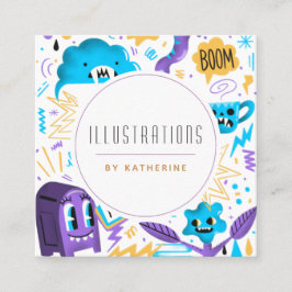 Cartão De Visita Quadrado Funny Quirky Pattern Graphic Designer Illustrator
