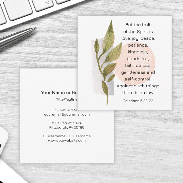Cartão De Visita Quadrado Galatianos 5:22-23 Moderno Geométrico Cristão (Criador carregado)