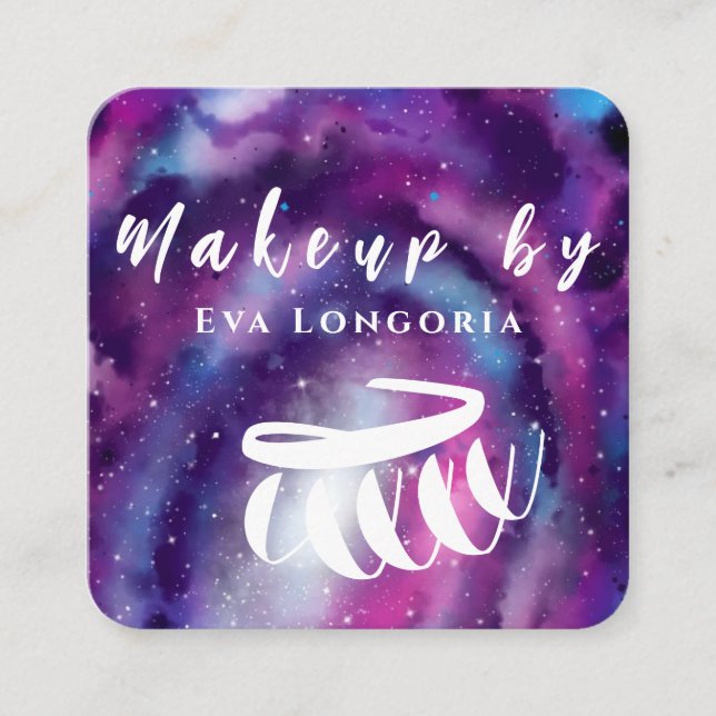 Cartão De Visita Quadrado Galaxy Purple Luxury Makeup (Frente)