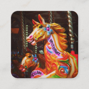 Cartão De Visita Quadrado Gallopers (cavalos do recinto de diversão)