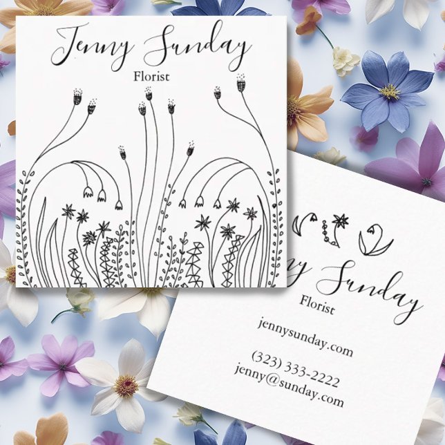 Cartão De Visita Quadrado Garden Line Art Florist Landscaper (Criador carregado)