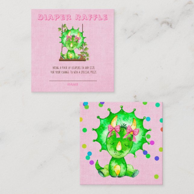 Cartão De Visita Quadrado Garota Bonita Tricerátops Fralda Chá de fraldas Ra (Frente/Verso)