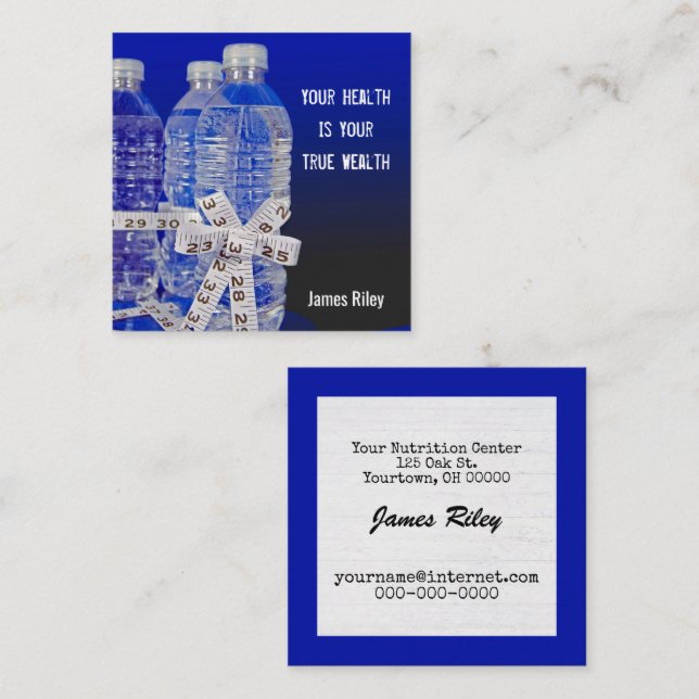 Cartão De Visita Quadrado Garrafas de água e Arco de medida de fita (Frente/Verso)