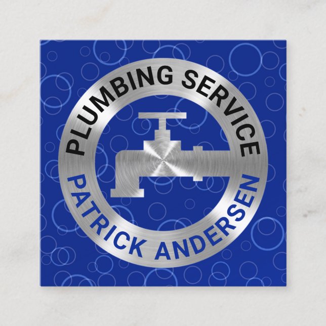 Cartão De Visita Quadrado Gasoduto Prateado Em Águas Azuis (Frente)