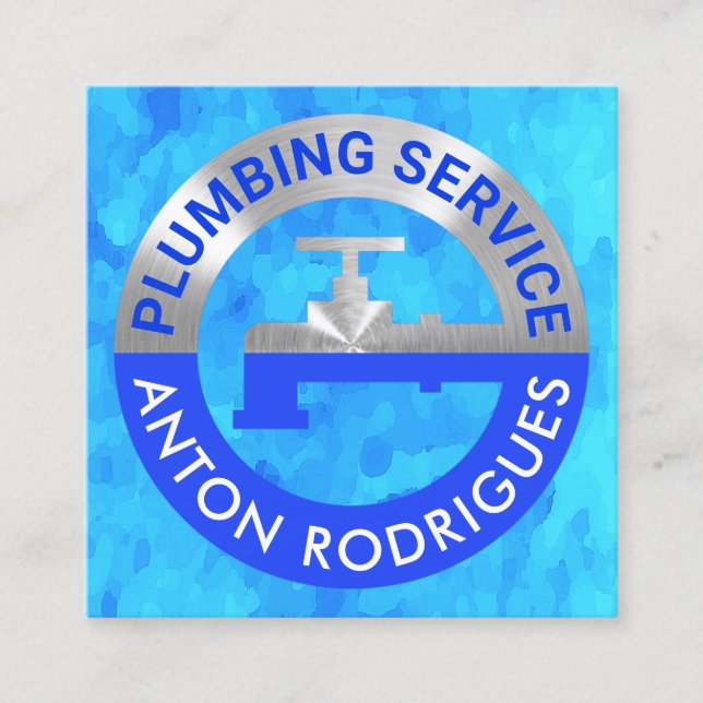 Cartão De Visita Quadrado Gasoduto Prateado Em Águas Azuis De Grunge (Frente)