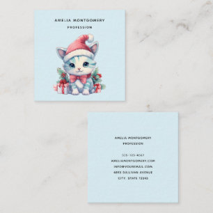 Cartão De Visita Quadrado Gatinho Fofo de Chapéu de Papai Noel Natal