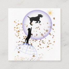 Cartão De Visita Quadrado Gato curioso e cão correndo