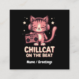 Cartão De Visita Quadrado Gato de Chill Bonito na Design da Trendy Beat