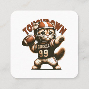 Cartão De Visita Quadrado Gato de Futebol Americano - Touchdown Purrfeição