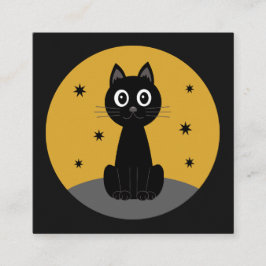 Cartão De Visita Quadrado Gato negro sentado viendo las estrellas
