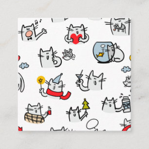 Cartão De Visita Quadrado Gatos engraçados, leite e magia.