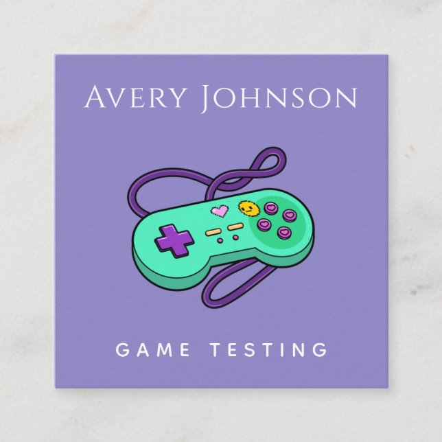 Cartão De Visita Quadrado Geek Retroativo do Joystick Verde Moderno do Jogad (Frente)