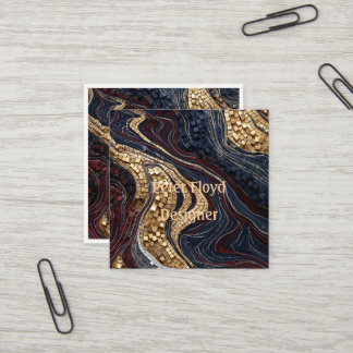 Cartão De Visita Quadrado Geodo de Ágata Luxo Preto Dourado Vermelho